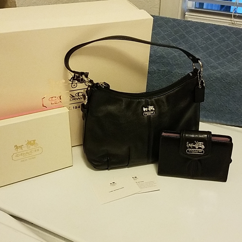 All leather coach satchel & wallet